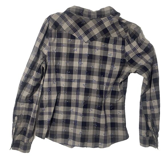 Y2K Decree Purple & Gray Floral Plaid Long Sleeve Button-Up Shirt Size Large - Picture 3 of 6